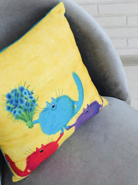 Изображение товара Подушка декоративная Lanatex Кис 0348 / 22294 (35x35x14см, желтый/бирюзовый)