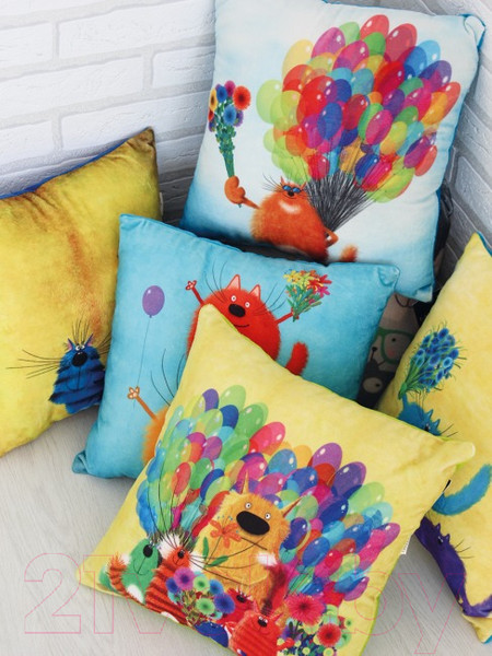 Изображение товара Подушка декоративная Lanatex Кис 0348 / 22298 (35x35x14см, желтый/синий)