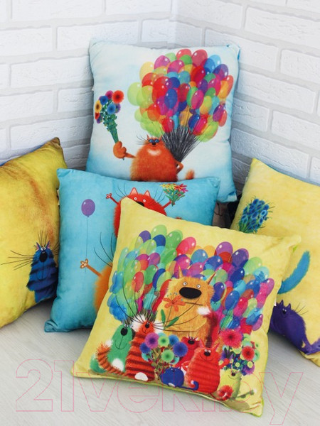 Изображение товара Подушка декоративная Lanatex Кис 0348 / 22296 (35x35x14см, желтый/салатовый)