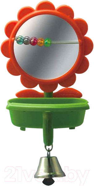 Изображение товара Игрушка для птиц SkyRus Цветочек Зеркало с колокольчиком / 56494/SR (зеленый/оранжевый)