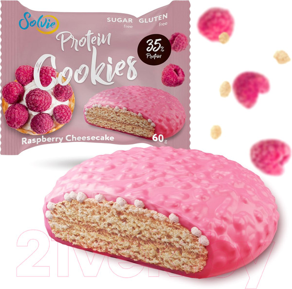 Изображение товара Набор протеинового печенья Solvie Cookie Малиновый Чизкейк с йогуртовой глазурью (8x60г)