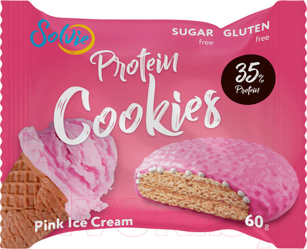 Изображение товара Набор протеинового печенья Solvie Cookie Розовое мороженое с йогуртовой глазурью (8x60г)