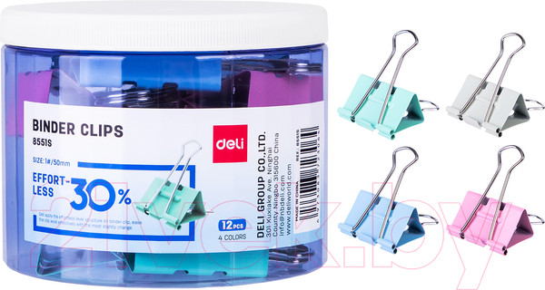 Изображение товара Зажим для бумаги Deli E8551S (12шт, ассорти)