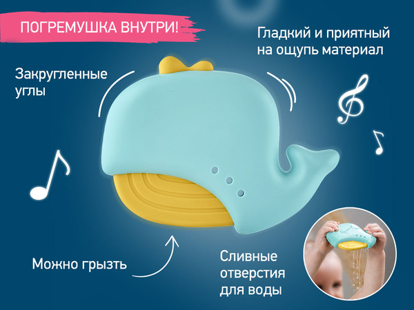 Изображение товара Детский термометр для ванны ROXY-KIDS Кит / RWT-007-BY (голубой/желтый)
