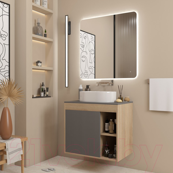 Изображение товара Тумба под умывальник Teymi Nura 70 / T60530 (дуб эврика/графит матовый)