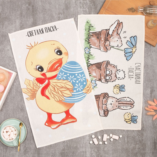 Изображение товара Набор полотенец Доляна Пасхальный цыпленок / 9284372