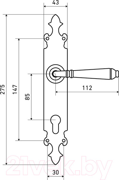 Изображение товара Ручка дверная Аллюр РН-57А(56А) 85мм BL (матовый черный)