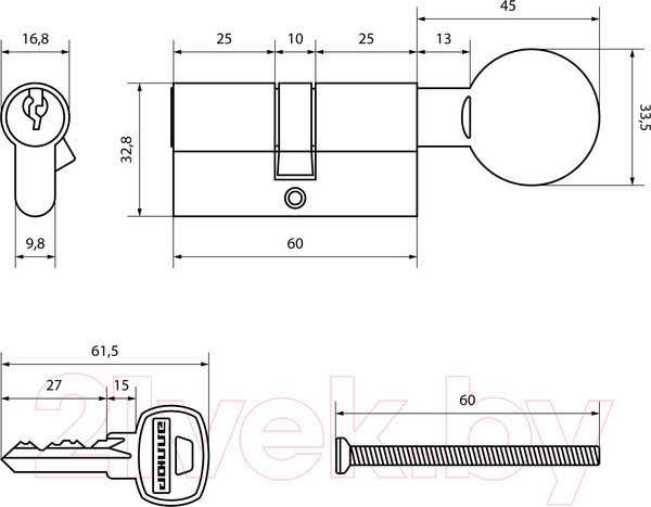 Изображение товара Цилиндровый механизм замка Аллюр Blister A.G 60-6К CP (хром)