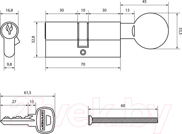 Изображение товара Цилиндровый механизм замка Аллюр Blister A.G 70-6К CP (хром)