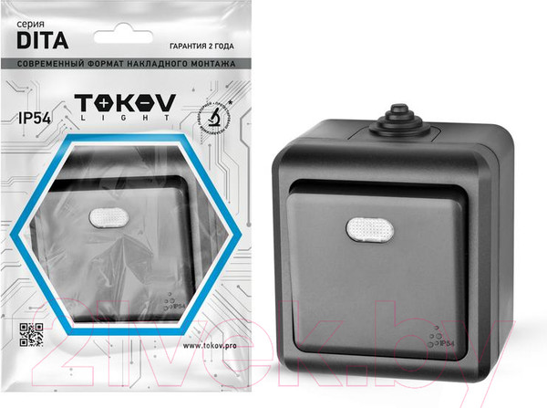 Изображение товара Выключатель Tokov Electric Dita TKL-DT-V1I-C14-IP54 (карбон)