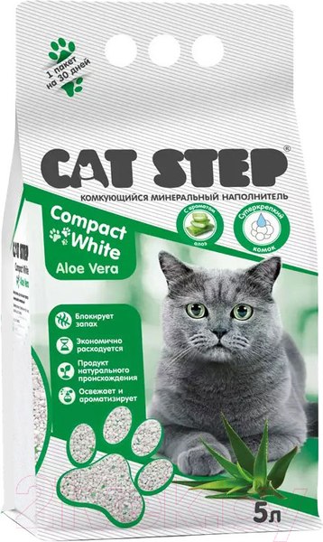 Изображение товара Наполнитель для туалета Cat Step Compact White Aloe Vera / 20313028 (5л/4.5кг)