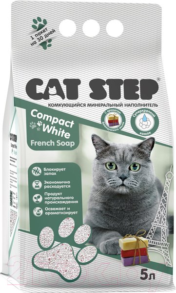 Изображение товара Наполнитель для туалета Cat Step Compact White French Soap / 20313036 (5л/4.5кг)
