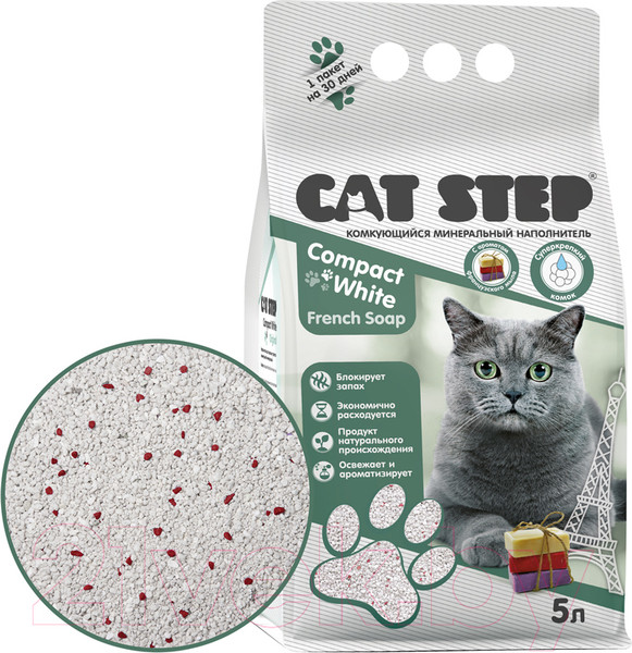 Изображение товара Наполнитель для туалета Cat Step Compact White French Soap / 20313036 (5л/4.5кг)