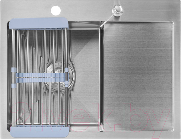 Изображение товара Мойка кухонная со смесителем Saniteco 6550-L + Spike F9S07011 (сатин, с сифоном, дозатором и коландером)