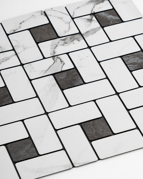 Изображение товара Панель ПВХ Самоклейкин Самоклеющаяся Плитка Белый мрамор Инь-Ян MPA-W01 (300x300x4мм)