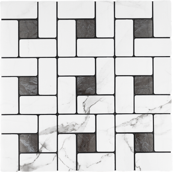 Изображение товара Панель ПВХ Самоклейкин Самоклеющаяся Плитка Белый мрамор Инь-Ян MPA-W01 (300x300x4мм)