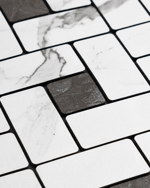 Изображение товара Панель ПВХ Самоклейкин Самоклеющаяся Плитка Белый мрамор Инь-Ян MPA-W01 (300x300x4мм)