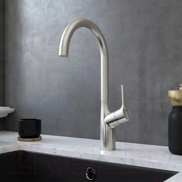 Изображение товара Мойка кухонная со смесителем Saniteco 6550-R + Spike F9S07011 (сатин, с сифоном, дозатором и коландером)