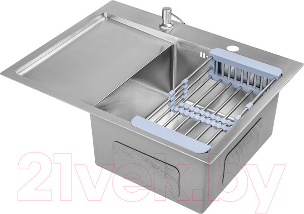 Изображение товара Мойка кухонная со смесителем Saniteco 6550-R + Spike F9S07000 (хром, с сифоном, дозатором и коландером)