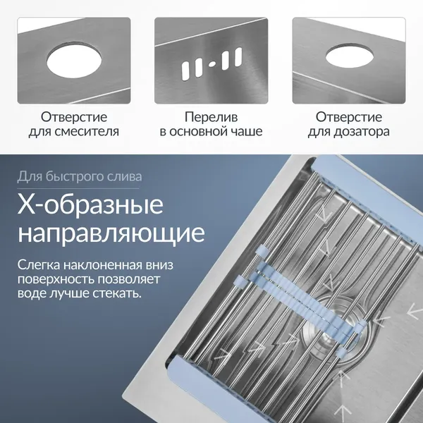 Изображение товара Мойка кухонная со смесителем Saniteco 6550-R + Spike F9S07000 (хром, с сифоном, дозатором и коландером)