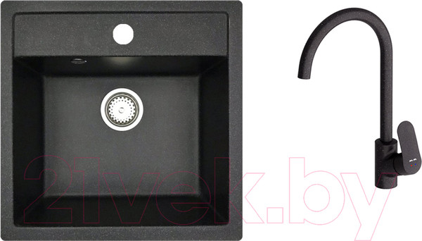 Изображение товара Мойка кухонная со смесителем БелЭворс Rio + Like F8007122 (черный)
