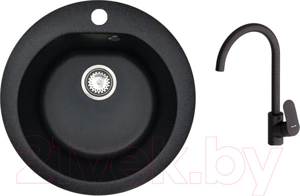 Изображение товара Мойка кухонная со смесителем БелЭворс Nika + Like F8007122 (черный)