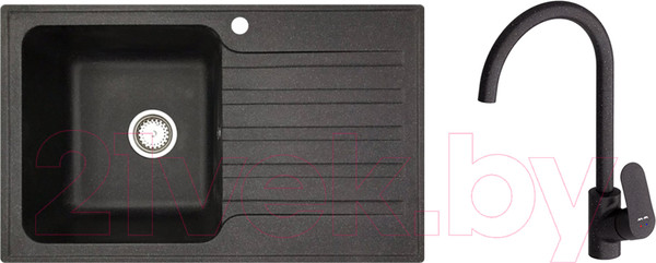 Изображение товара Мойка кухонная со смесителем БелЭворс Styl L + Like F8007122 (черный)