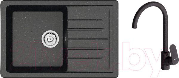 Изображение товара Мойка кухонная со смесителем Berge BR-7602 + Like F8007122 (черный)