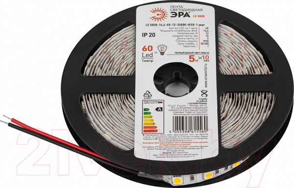 Изображение товара Светодиодная лента ЭРА LS5050-14.4-60-12-3500K-IP20-1 year-5m / Б0064237