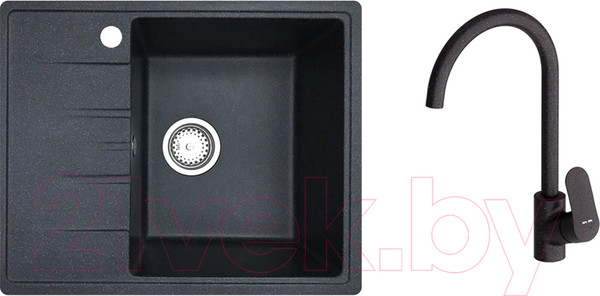 Изображение товара Мойка кухонная со смесителем БелЭворс Mila R + Like F8007122 (черный)