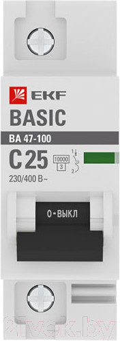 Изображение товара Выключатель автоматический EKF Basic ВА 47-100 1P 25А (C) 10kA / mcb47100-1-25C-bas