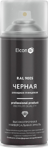 Изображение товара Эмаль Elcon Универсальная алкидная RAL 9005 (520мл, глянцевый черный)