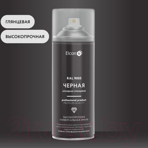 Изображение товара Эмаль Elcon Универсальная алкидная RAL 9005 (520мл, глянцевый черный)