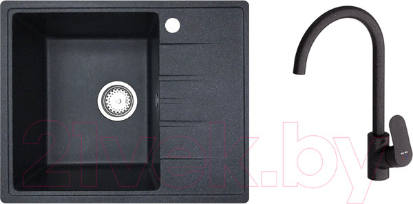 Изображение товара Мойка кухонная со смесителем БелЭворс Mila L + Like F8007122 (черный)