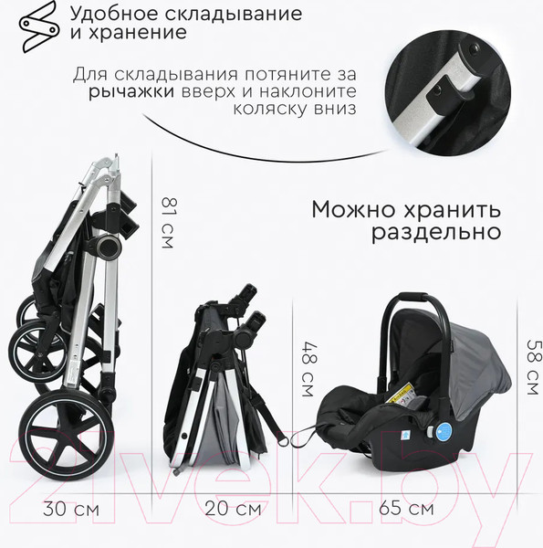 Изображение товара Детская универсальная коляска Tomix Sunny 3 в 1 / 619C (Grey)
