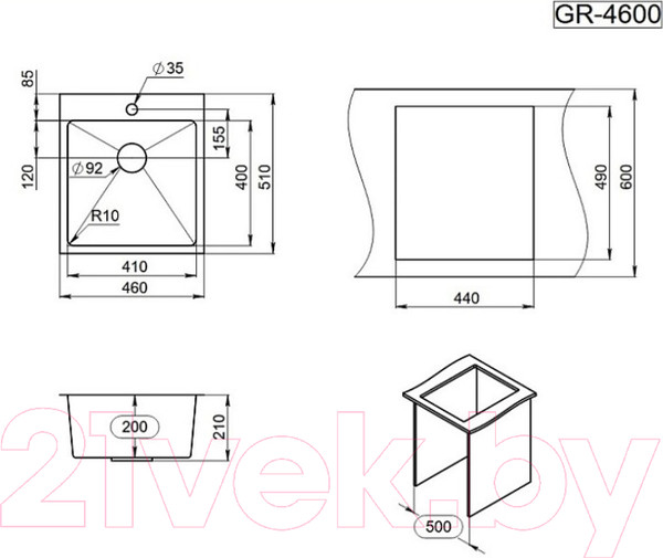 Изображение товара Мойка кухонная GRANULA GR-4600 (золото сатин)