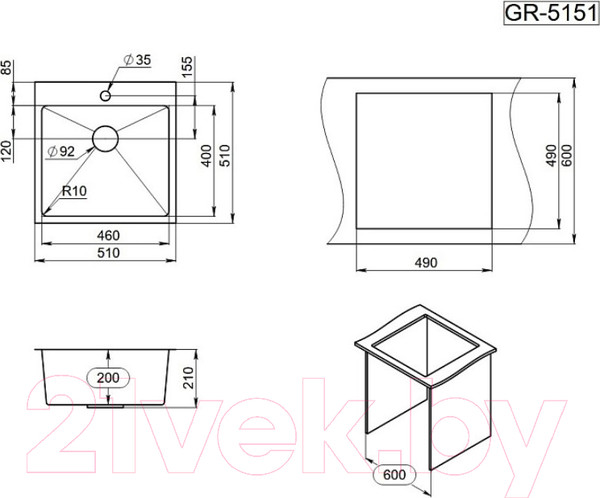 Изображение товара Мойка кухонная GRANULA GR-5151 (золото сатин)