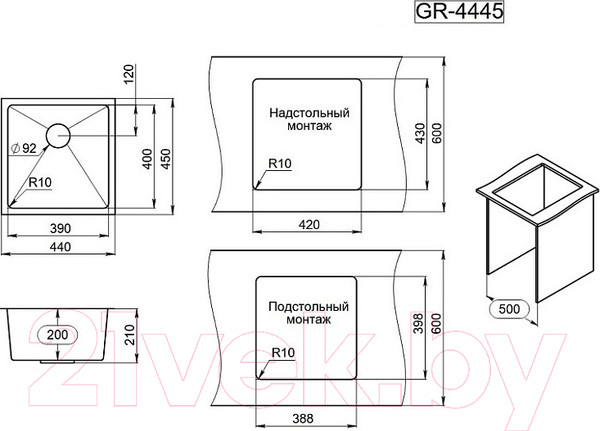 Изображение товара Мойка кухонная GRANULA GR-4445U (золото сатин)