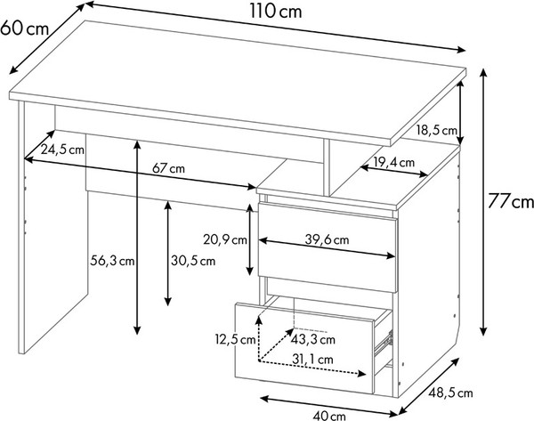 Изображение товара Письменный стол Polini Kids Simple 1940 с ящиками / 0002797.9 (белый)