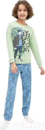 Изображение товара Пижама детская Mark Formelle 563314 (р.128-64, пыльно-зеленый/драконы на голубом)