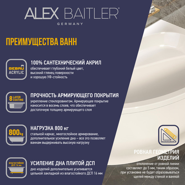 Изображение товара Ванна акриловая Alex Baitler Nero R 150х95 (New White)