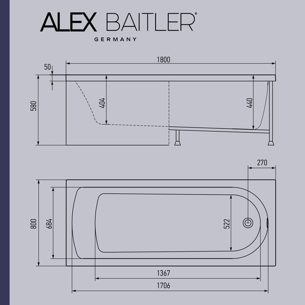 Изображение товара Ванна акриловая Alex Baitler Michigan 180х80 (New White)