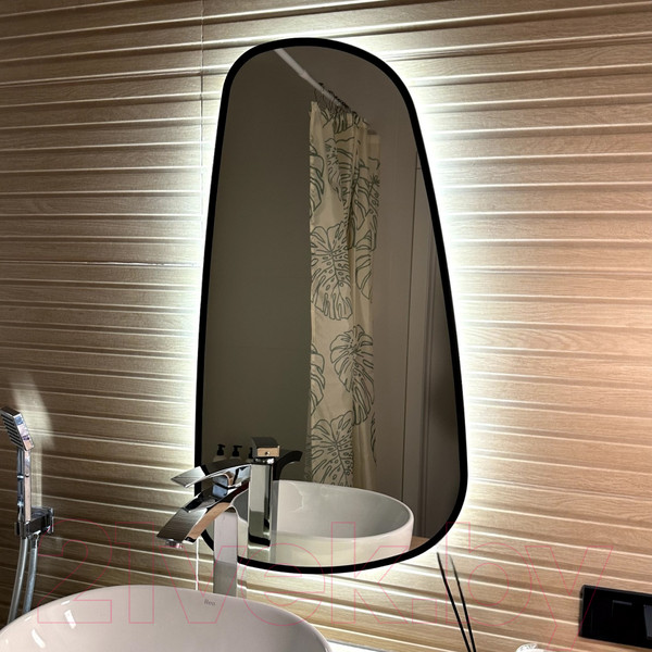Изображение товара Зеркало Emze 50x90 / LED.UV.NF.50.90.CHE.SW.4K (черный УФ-окантовкой и подсветкой)