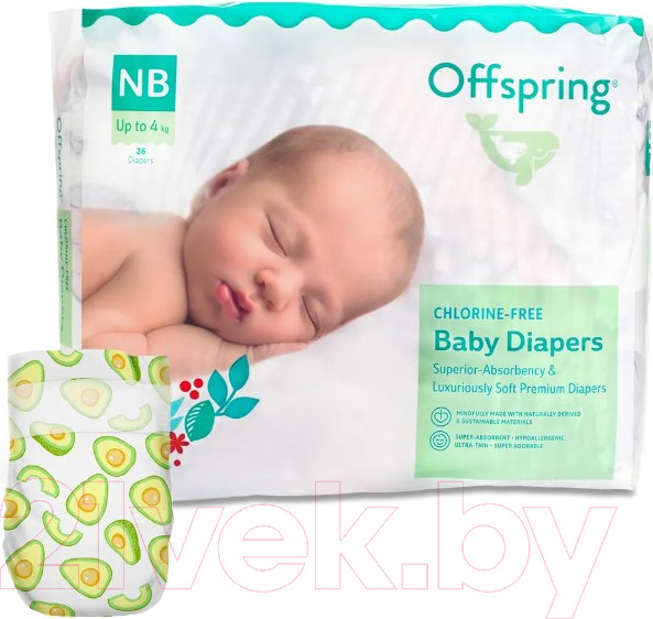 Изображение товара Подгузники детские Offspring NB 2-4кг Авокадо / OF01NB26AVO (26шт)
