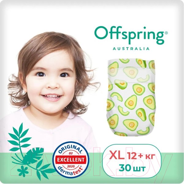 Изображение товара Подгузники детские Offspring XL 12+кг Авокадо / OF01XL30AVO (30шт)