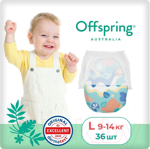 Изображение товара Подгузники-трусики детские Offspring L 9-14кг Море / OF02LAQT (36шт)