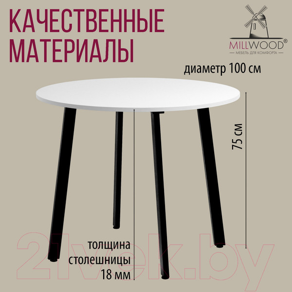 Изображение товара Обеденный стол Millwood Шанхай Л18 D100 (белый/металл черный)