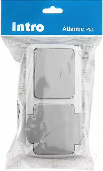 Изображение товара Блок выключатель+розетка INTRO Atlantic 5-701-03 / Б0050947 (серый)