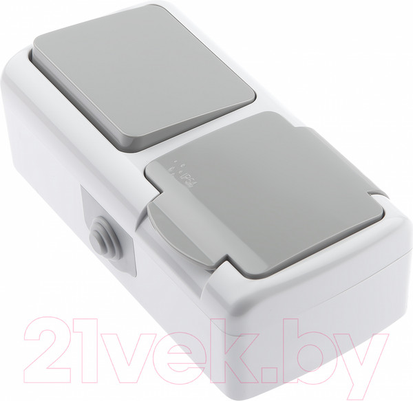 Изображение товара Блок выключатель+розетка INTRO Atlantic 5-701-03 / Б0050947 (серый)