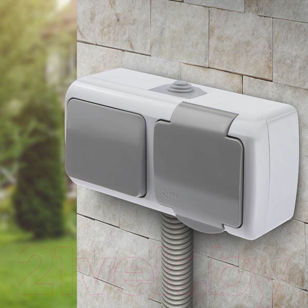 Изображение товара Блок выключатель+розетка INTRO Atlantic 5-701-03 / Б0050947 (серый)